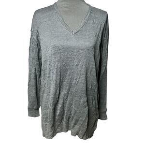 WILT Women's Dark Gray Burnout V-Neck 3/4 Sleeve Pullover Shirt Size Large NWOT